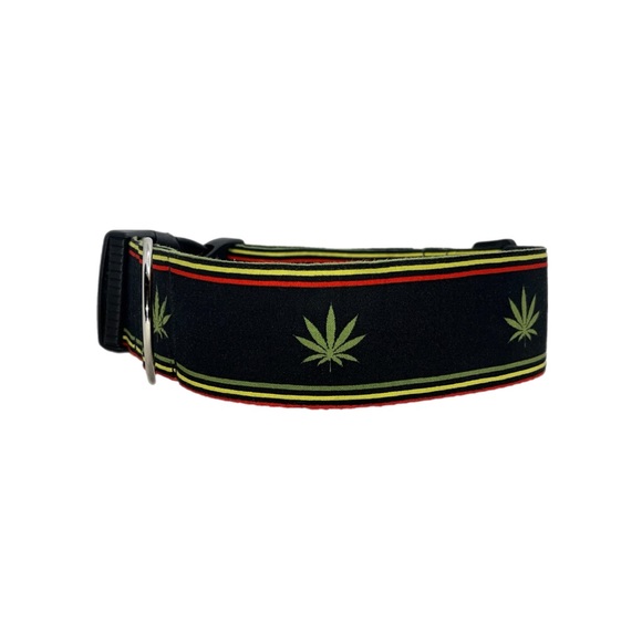 2” Black Cannabis Dog Collar - Picture 1 of 8